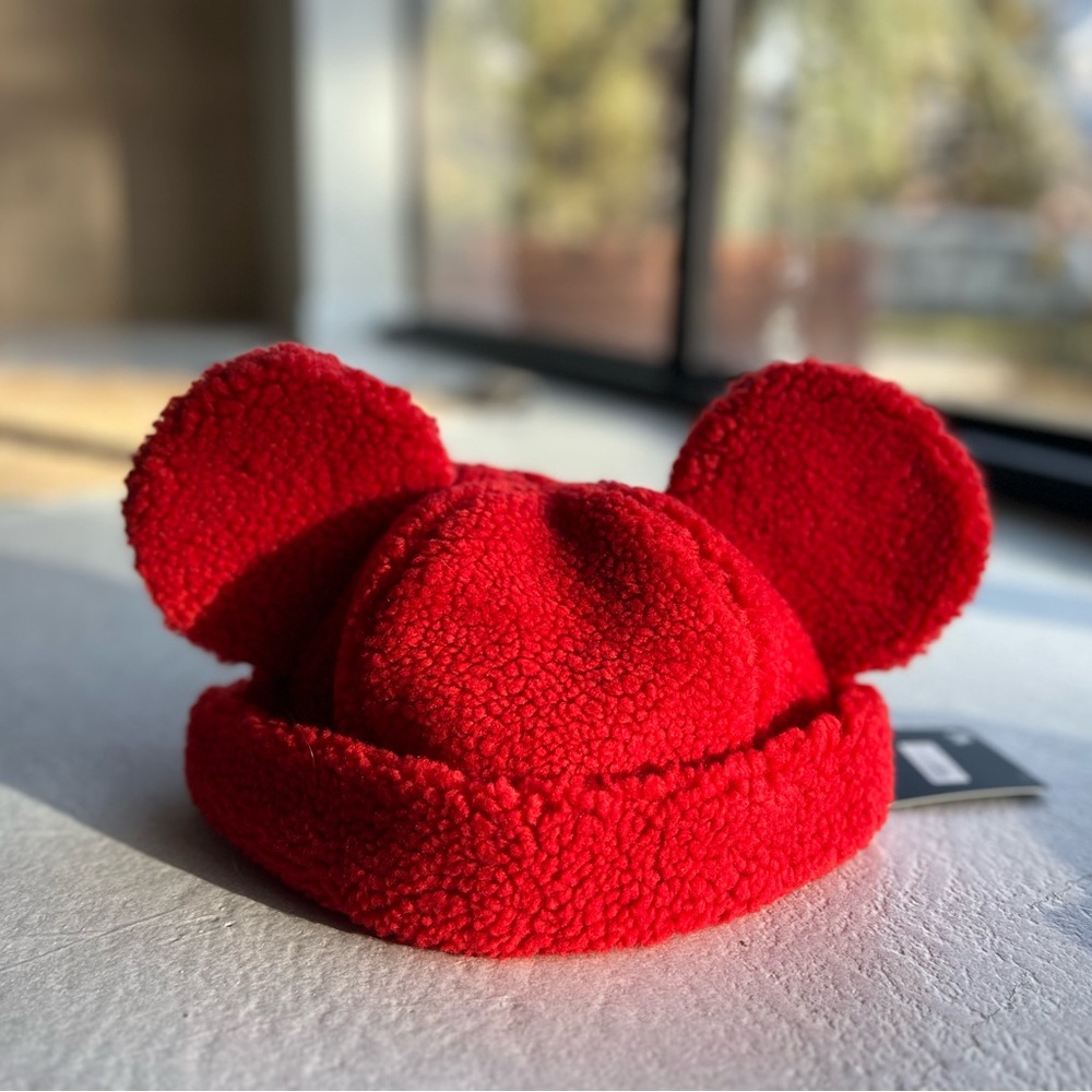 Mickey Ears Disney Red Sherpa Beanie NWT